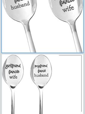 Engraved 'Wife' & 'Husband' Stainless Steel Spoons - Silver